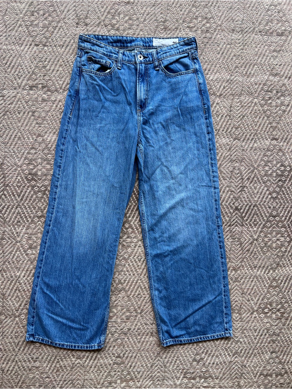 Rag & Bone Lori Mid Rise Crop Jeans 25 Medium Wash Wide Leg Lyocell Denim